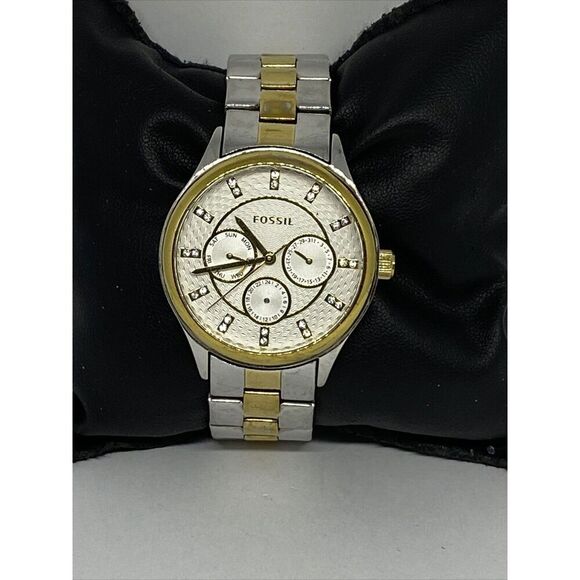 Fossil BQ1564 Unisex Two Tone Stainless Steel Analog Silver Dial Watch XX523 - Picture 1 of 12